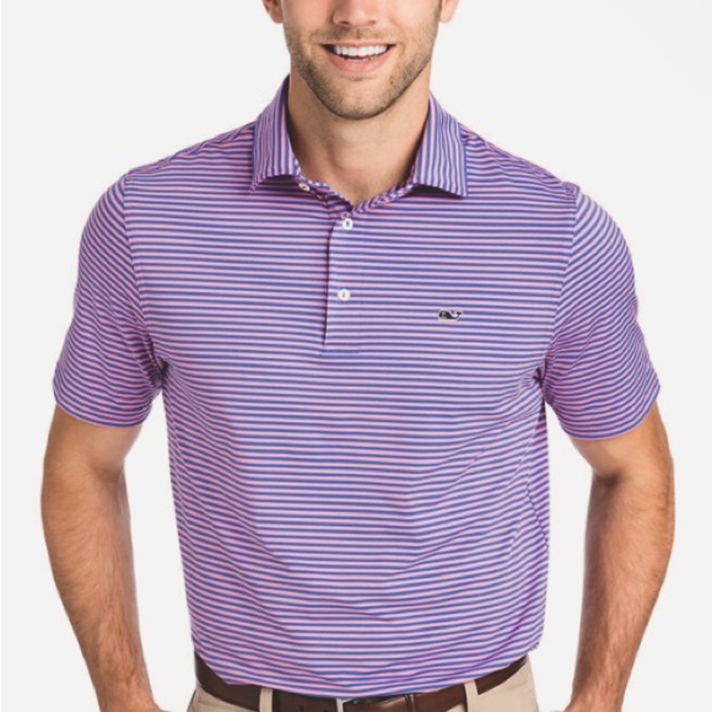 Vineyard Vines Kennedy Stripe Sankaty
Performance Polo Shirt Relaxed Fit UPF30+